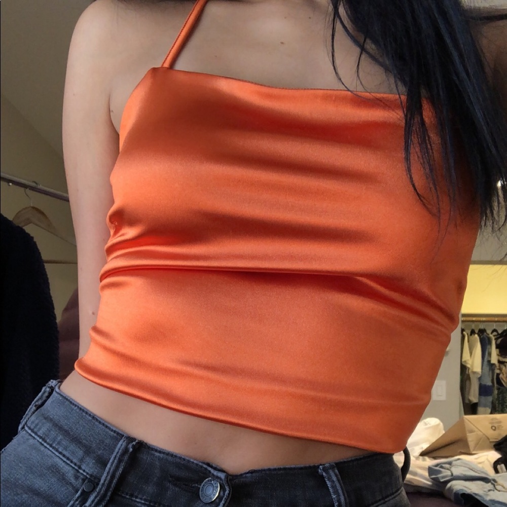 orange satin tank top